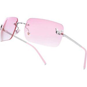 Y2k Rimless Rectangle Sunglasses Women Men Clear Small Tinted UV400 Fashion